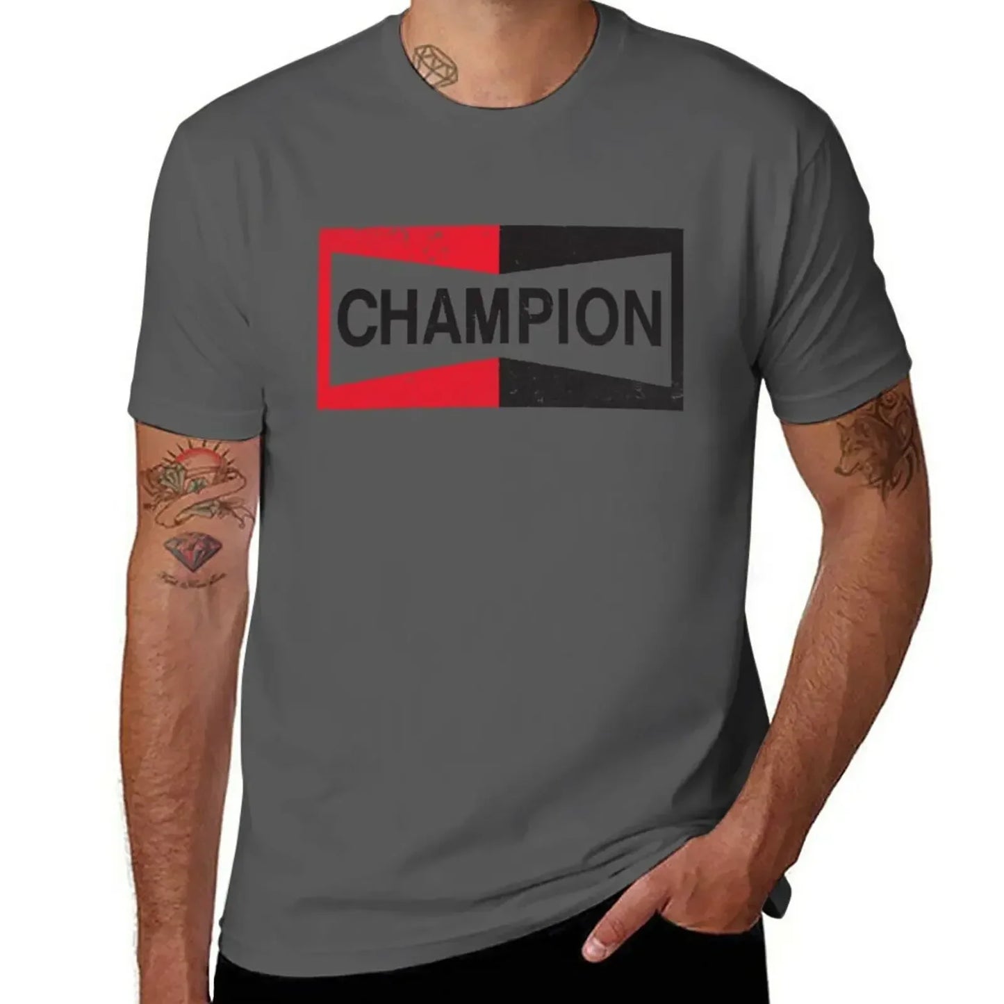 CHAMPION - Spark Plug Retro Distressed Emblem - Cl T-Shirt Short sleeve tee new edition slim fit t shirts for men