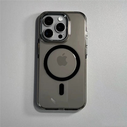 Transparent Wireless Charging for Magsafe Case for iPhone 16 15Pro 14 16Pro Max Alloy Lens Clear Shockproof Hard Armor Cover
