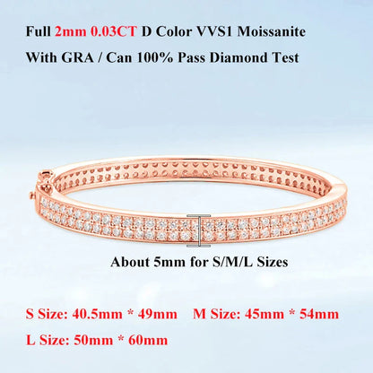 Real GRA Certified D Color 2mm 0.03CT Full Moissanite Bracelet Bangle for Women Party S925 Silver All Diamond Bracelets