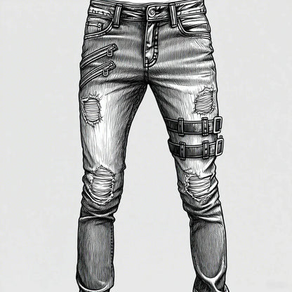 New 2025 Fashion Men's Pants Casual Jeans Men's Thigh Zipper Design Straight leg Jeans Pants Large Size S-4Xl