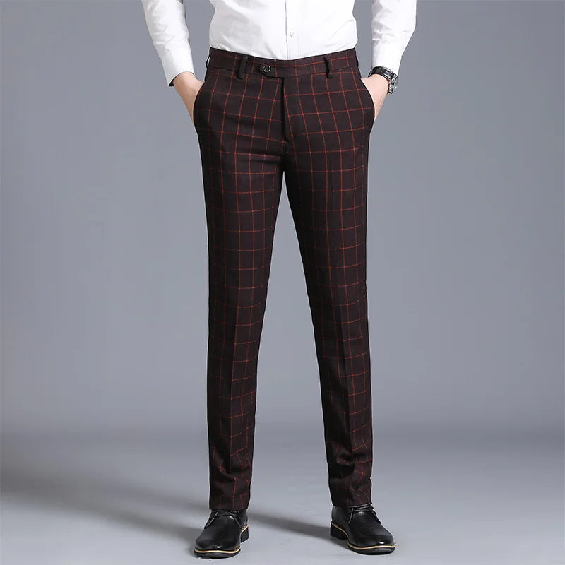 Autumn New Men's Suit Pants, Asian Sizes Office Trousers, Available in Blue, Red, Gray, and Black.