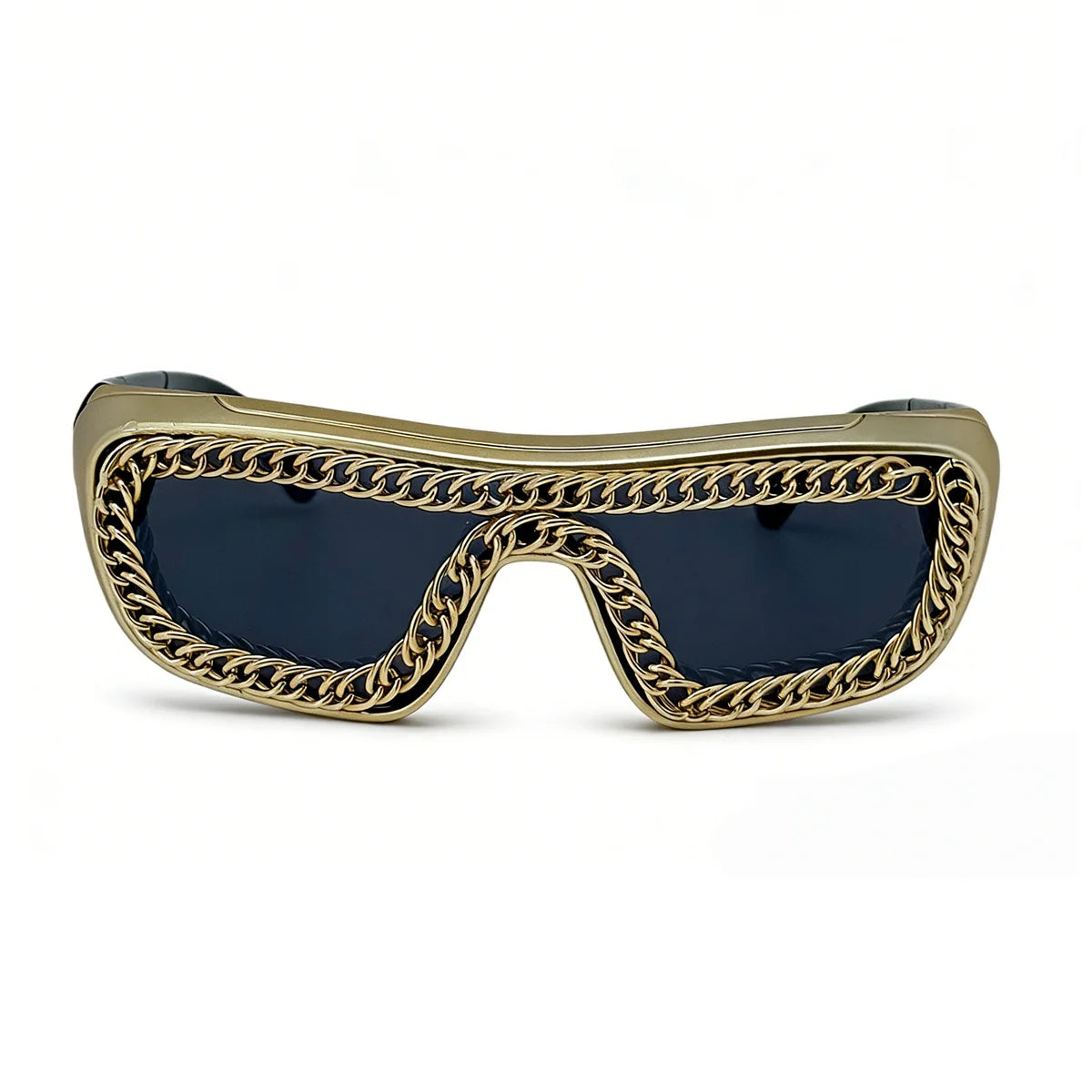 Luxury Gold Chain Small Rectangle Sunglasses Man Thick Frame Punk Rock Hip Hop Party Cool Shades UV400 gafas sol hombre