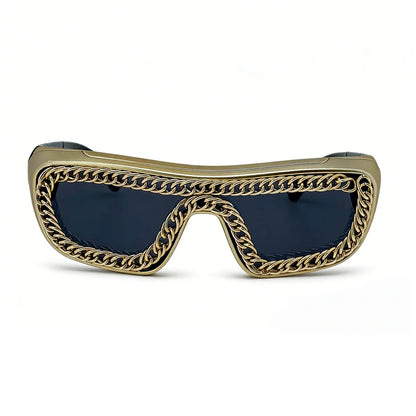 Luxury Gold Chain Small Rectangle Sunglasses Man Thick Frame Punk Rock Hip Hop Party Cool Shades UV400 gafas sol hombre