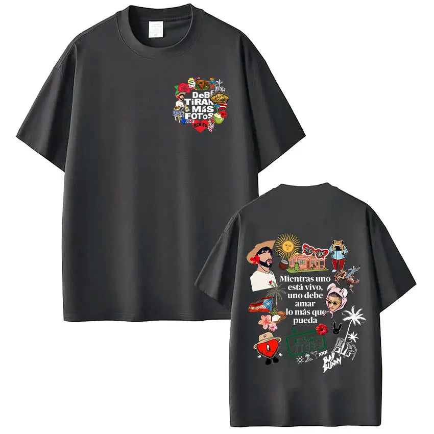 Rapper Bad Bunny T-shirt Debi Tirar Mas Fotos DTMF T Shirts Men's Women Clothing Fashion Hip Hop Cotton Casual Oversized T-shirt