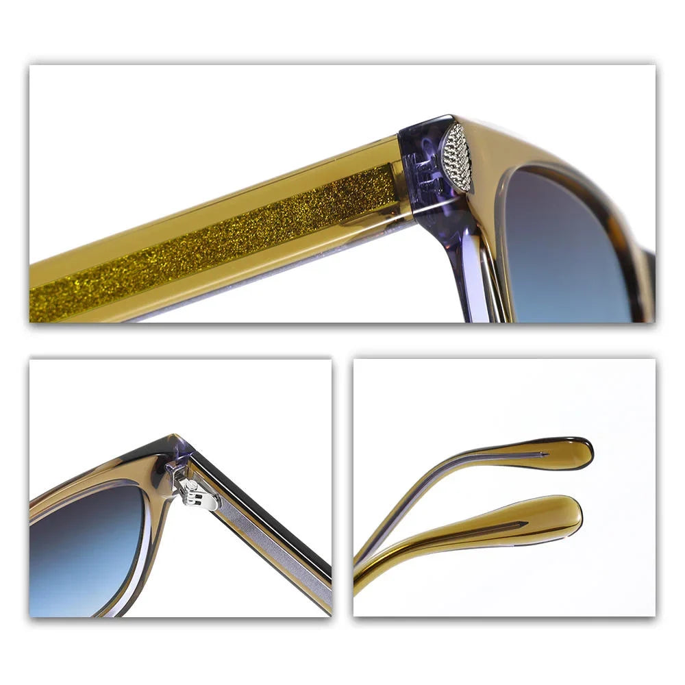 Olive Acetate Sunglasses Vintage Rivet Retro Sun Glasses UV400 Protection Unisex New Designer Eyewear Fashion