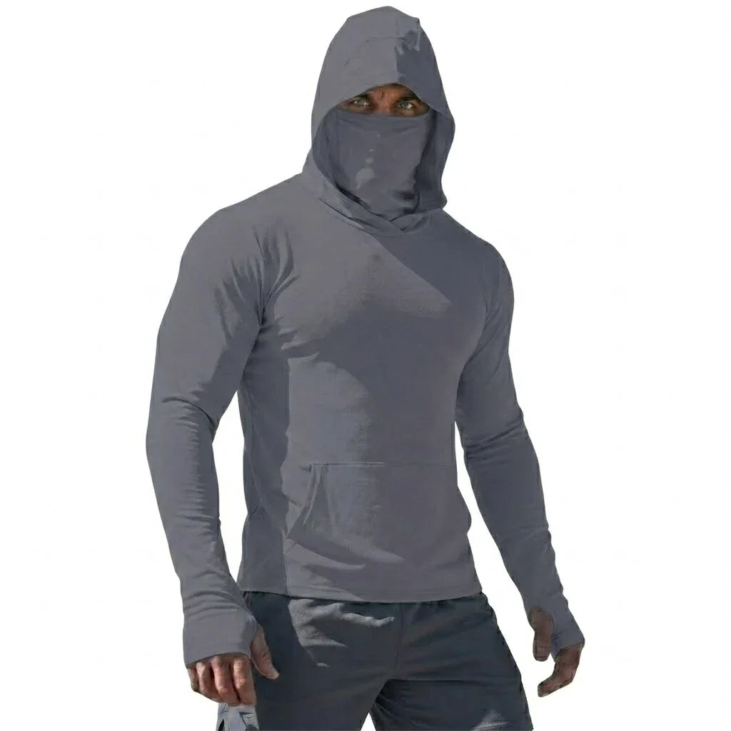 Mens UPF50+ Long Sleeve Hooded Pullover Summer Quick Dry Sun Protection Top Ice Silk Casual Shirt for Running Outdoor Sports