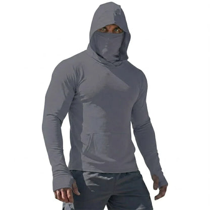 Mens UPF50+ Long Sleeve Hooded Pullover Summer Quick Dry Sun Protection Top Ice Silk Casual Shirt for Running Outdoor Sports