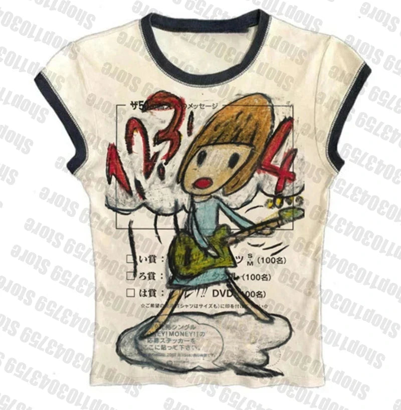 Baby Tees Y2k Tops Women's T-shirts 90s Vintage Clothes Crop Top Women Spring 2025 Woman Harajuku Kawaii Aesthetic Clothing Goth