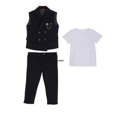 Children Formal Wedding Suit Kids Vest Pants Party Photograph Set Teenager Boys Tuxedo Party Dress Child Dance Show Costume
