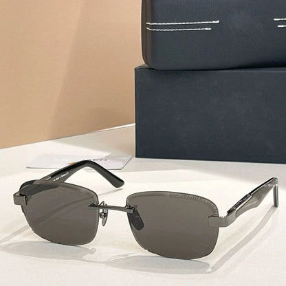 Rimless Sunglasse Men Alloy Square Diamond Cut Germany Trendy High Quality UV400 Classical Vintage Glasses with Case