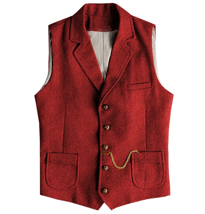 Men's Vintage Herringbone Waistcoat Single Breasted Notch Lapel Formal Vest Business Sleeveless Suit Gilet For Wedding Party