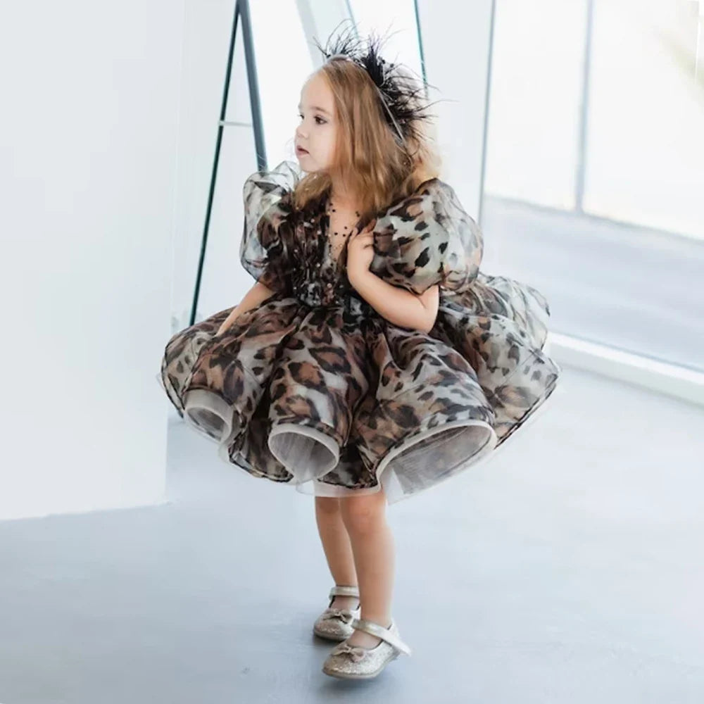 Leopard Princess Party Baby Girl Dress Toddler Tulle Wedding Bridesmaid Evening Dresses for Girls 1st Birthday Prom Tutu Costume