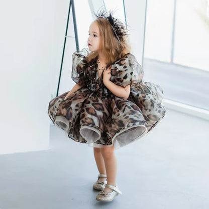 Leopard Princess Party Baby Girl Dress Toddler Tulle Wedding Bridesmaid Evening Dresses for Girls 1st Birthday Prom Tutu Costume
