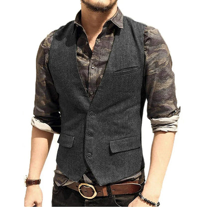 Black Men's Blazer Vest Euro Size Vintage Vests Man Single Breasted Outerwear Men's Suits Vest Spring Autumn Herringbone Vest