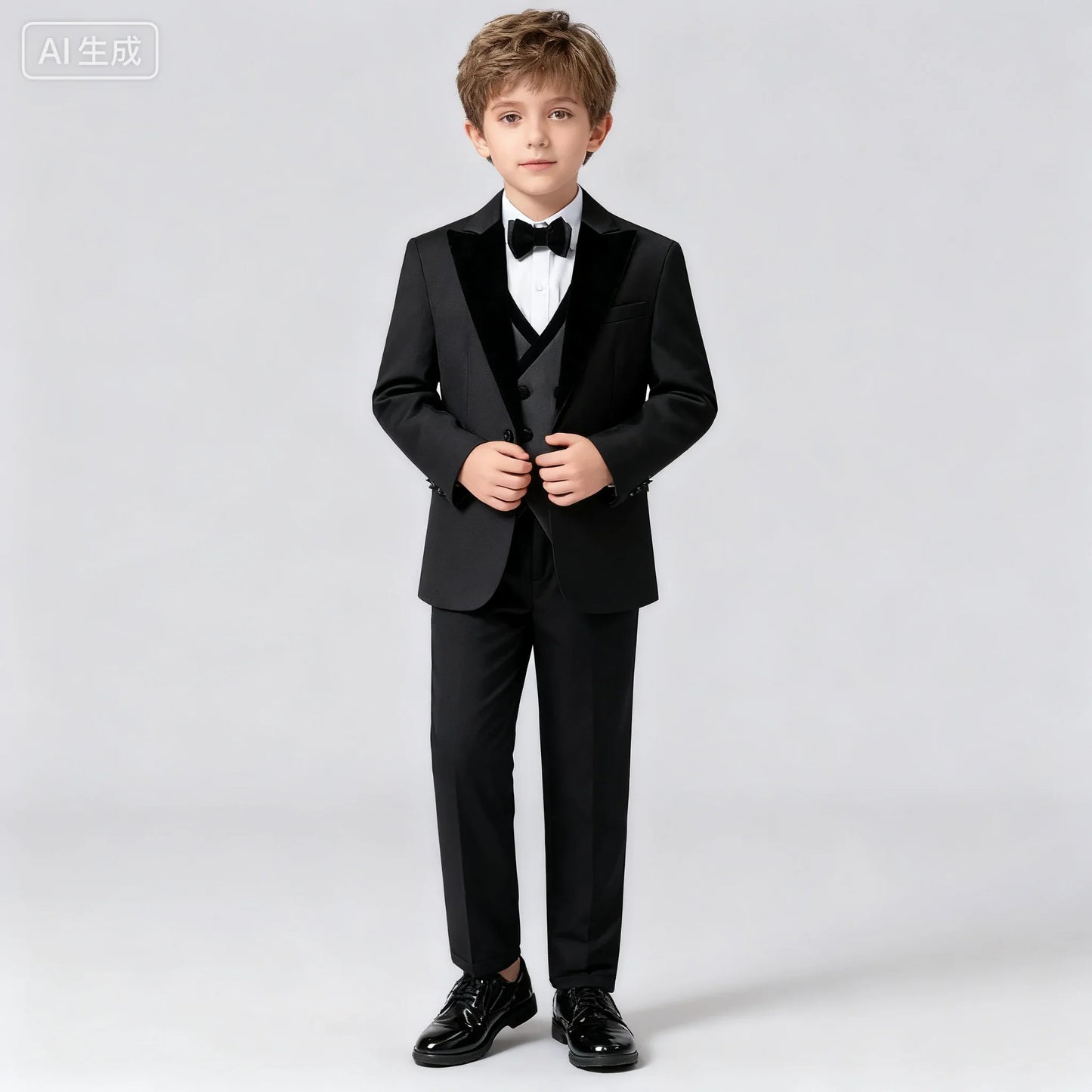 2025 New Kids Suit Set, 4 Pieces Formal Homecoming Suits for Boys, Jacket Vest Pants Bowtie Velvet Collar
