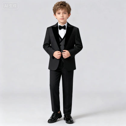 2025 New Kids Suit Set, 4 Pieces Formal Homecoming Suits for Boys, Jacket Vest Pants Bowtie Velvet Collar