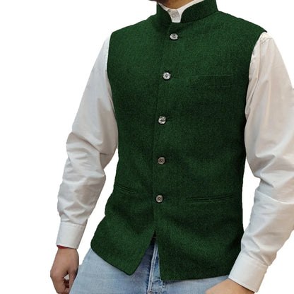 Men Vest Gray Herringbone Height Collar Single Button Waistcoat For Wedding Party Business Work Daily Casual Men Suit Vest
