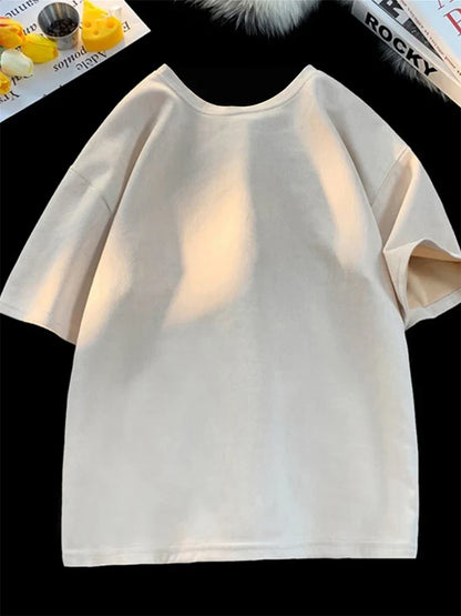 New Retro Suede T-shirt Men Women Anti-wrinkle Loose Crew Neck Casual TShirts Summer Short Sleeve Fashion High Street T Shirt