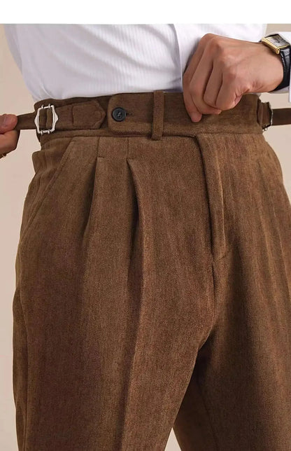 Men Dress Pant Fall Straight Tube Casual Pant Social Trousers Office Double Pleated High Waisted Trousers Men Formal Pant