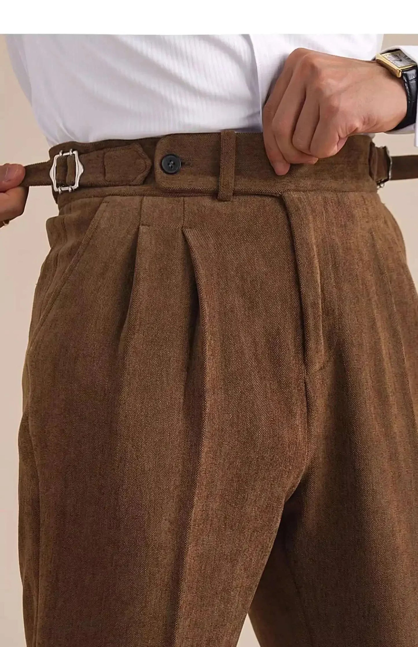Men Dress Pant Fall Straight Tube Casual Pant Social Trousers Office Double Pleated High Waisted Trousers Men Formal Pant