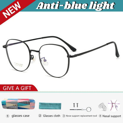 Simple Fashion Large Frame Titanium Design Women Anti-blue Light Reading Glasses Men Customized Prescription 02-K5012