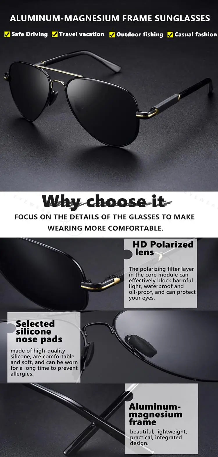 Brand Design Aviation Sunglasses Polarized Man Photochromic UV400 Glasses Woman Anti-glare Driving Goggles zonnebril heren