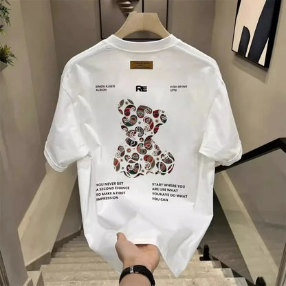 Men's Cotton T-shirts 5XL WhiteT Shirt for Men Casual Summer Wear Bear Print Black Tee Shirts Men Clothing Fashion