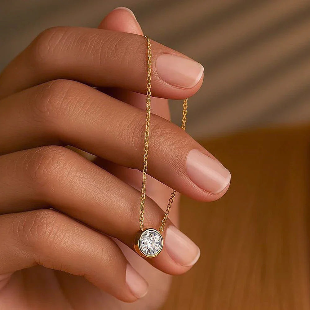 0.5/1/2/3CT Round Bubble Moissanite Pendant Necklaces for Women 925 Silver Bezel Set Solitaire Diamond Necklace with Certificate