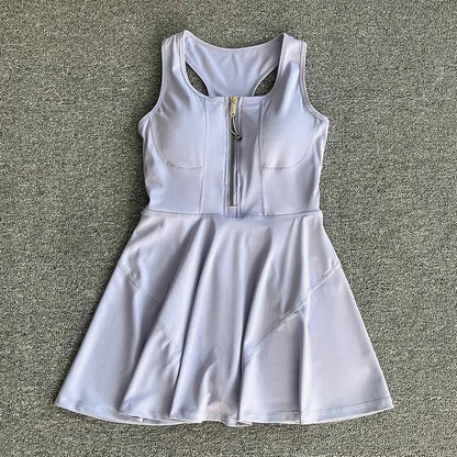 Tennis Skirt Casual Half Zipper Sports Fitness Dress Anti-Running High Waist Slim Golf Yoga Dress