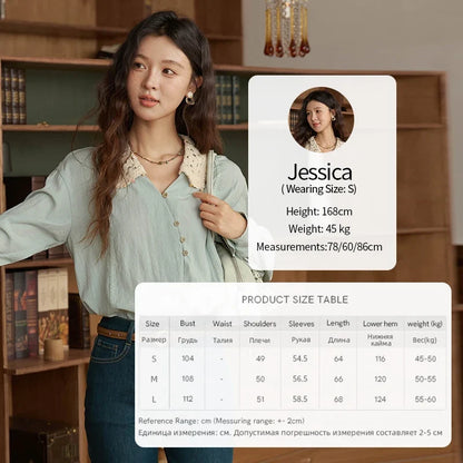 Women's Linen Shirt 2025 Autumn Contrast Apricot Lapel Shirts Long Sleeve Curved Placket Tops Office Lady MXE43C2387