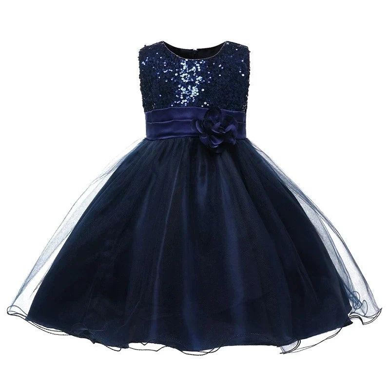 2026 Sequins Girls Dress Summer Flower Fashion Rainbow Mesh Little Princess Dresses For Piano Performance Costume Kids Clothes