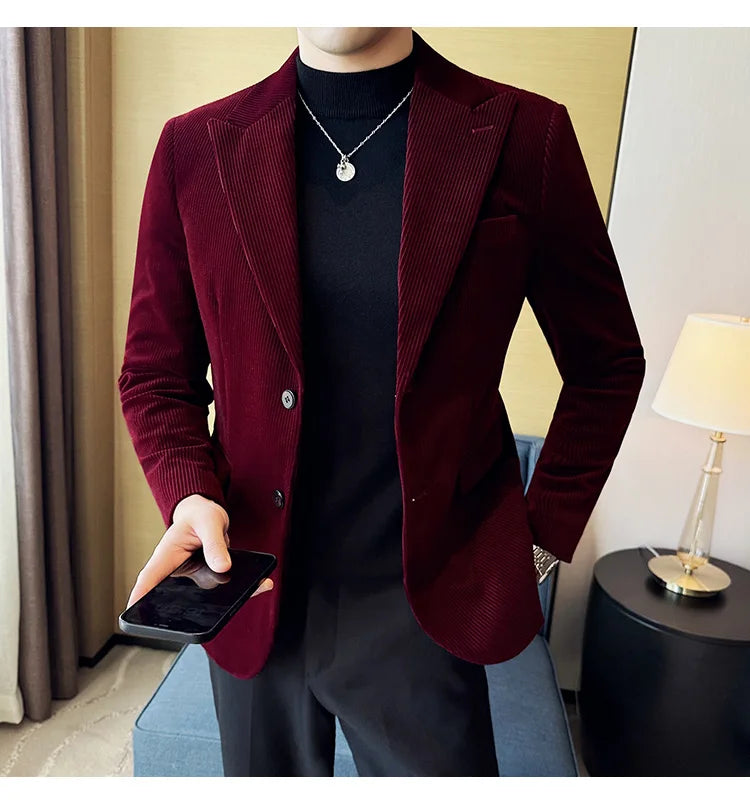 Stripe Suit Jacket For Men Autumn Winter Business Slim Fit Tailcoat Formal Wedding Party Fashion Casual Suit Coat 4XL-M