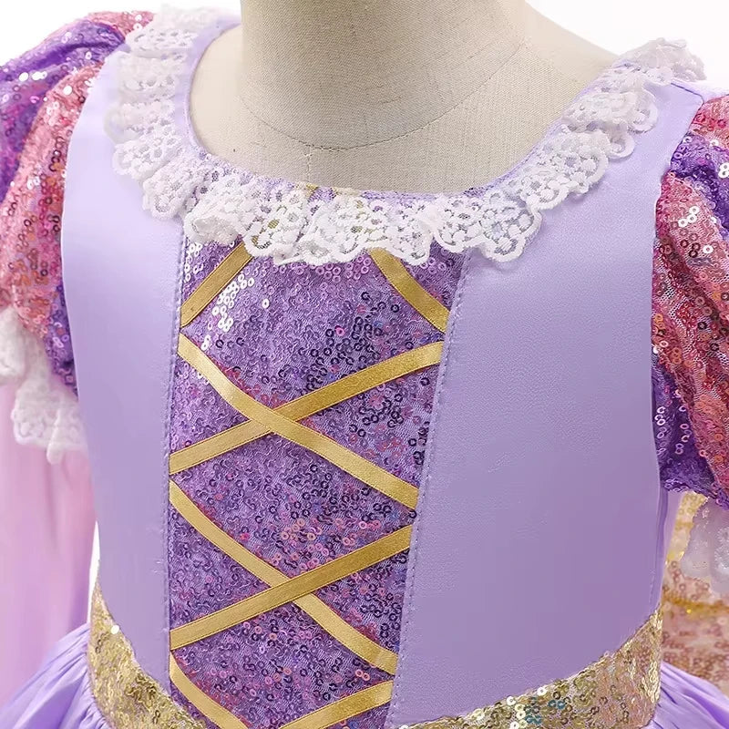 Princess Dress for Girls Tangled Cosplay Costume Kids Halloween Christmas Carnival Birthday Party Fancy Clothes