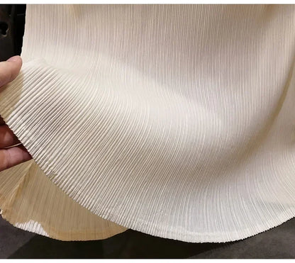 Miyake Versatile Classic Simple Solid Color Stand Up Collar Pleated Top Women Slim Slim Short Sleeve Miyake T-shirt Summer 2025
