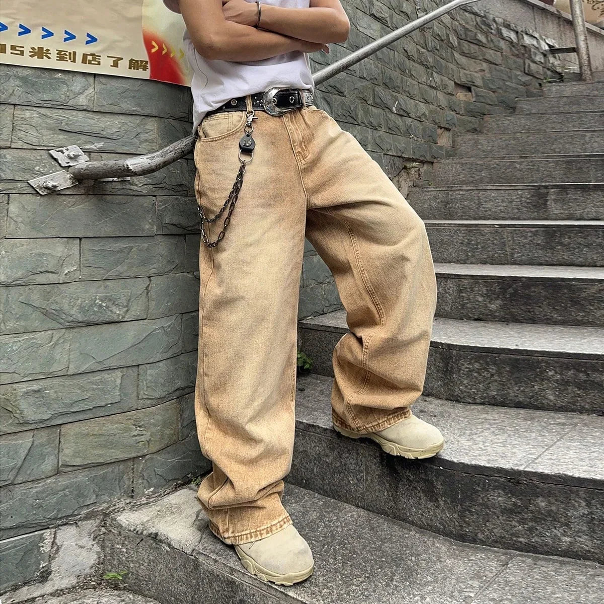 Vintage Men y2k Stretchy Baggy Denim Jeans For Men Fashion Casual pants Streetwear Denim Hip Hop Wide-Leg Straight Trousers