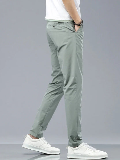 Ice Silk Cool Summer Casual Pants for Men Slim Fashion Stretch Business Korean Trousers Brand Clothing Luxury Men's Pants