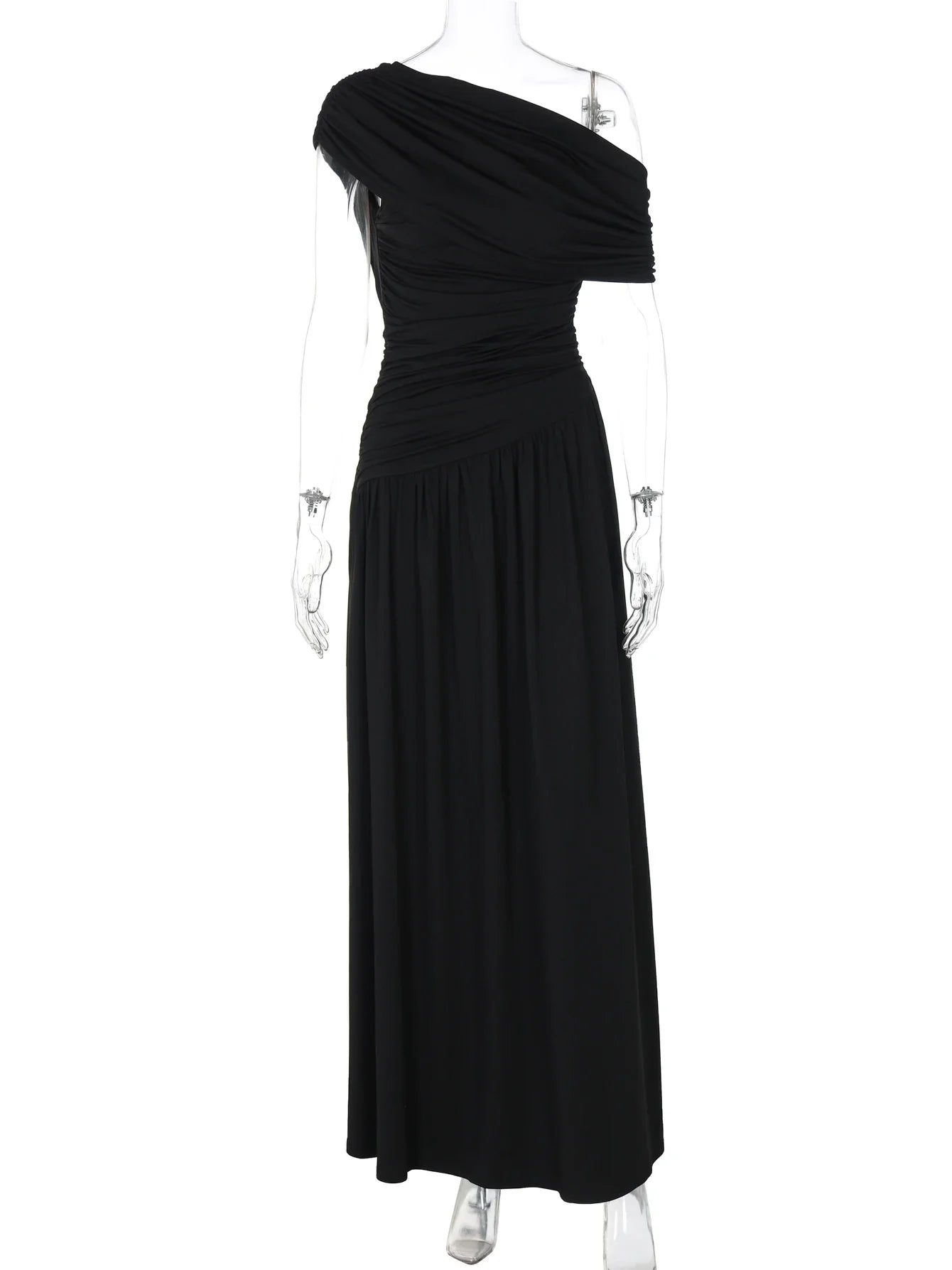 One Shoulder Ruched Sleeveless Solid Pleated Sexy Irregular Y2K Maxi Dress Summer Elegant Party Women Clothes Vacation