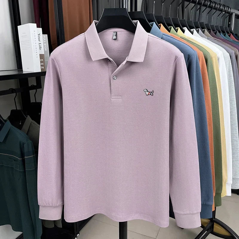 Fashion brand autumn new men's top casual warm 100% cotton long sleeved Polo shirt
