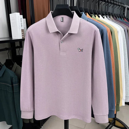 Fashion brand autumn new men's top casual warm 100% cotton long sleeved Polo shirt
