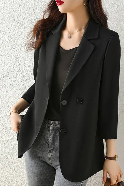 Women Solid Blazers Coat Fashion Slim Suits Female Casual Three-Quarter Sleeve Chic Tops Thin Office Lady Blazer Spring Summer