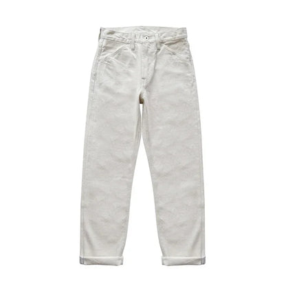 Mens Jeans Selvedge Denim White Jeans Regular Fit hight Rise  14 Oz One Wash