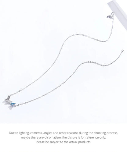 925 Sterling Silver Blue Zircon Flying Butterfly Necklace Women Birthday Gift Korean Style Fashion Jewelry Gift SCN384