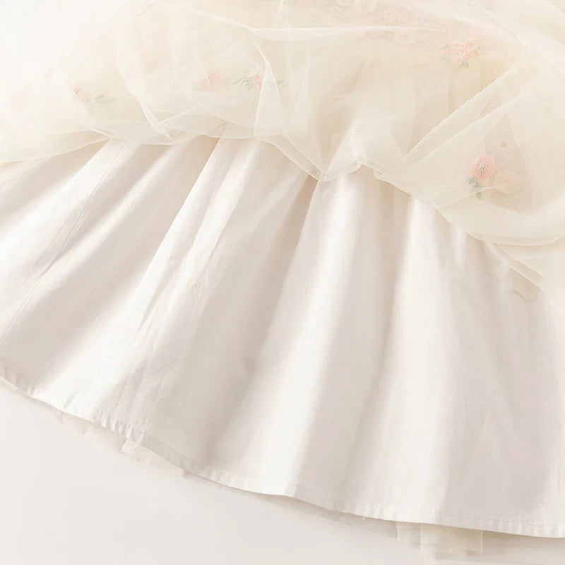 Children's Princess Dress for Girls 2025 New Summer Floral Puff Sleeves Mesh Charm Noble Cute Sweet Party DB2240549