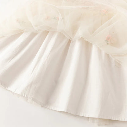 Children's Princess Dress for Girls 2025 New Summer Floral Puff Sleeves Mesh Charm Noble Cute Sweet Party DB2240549