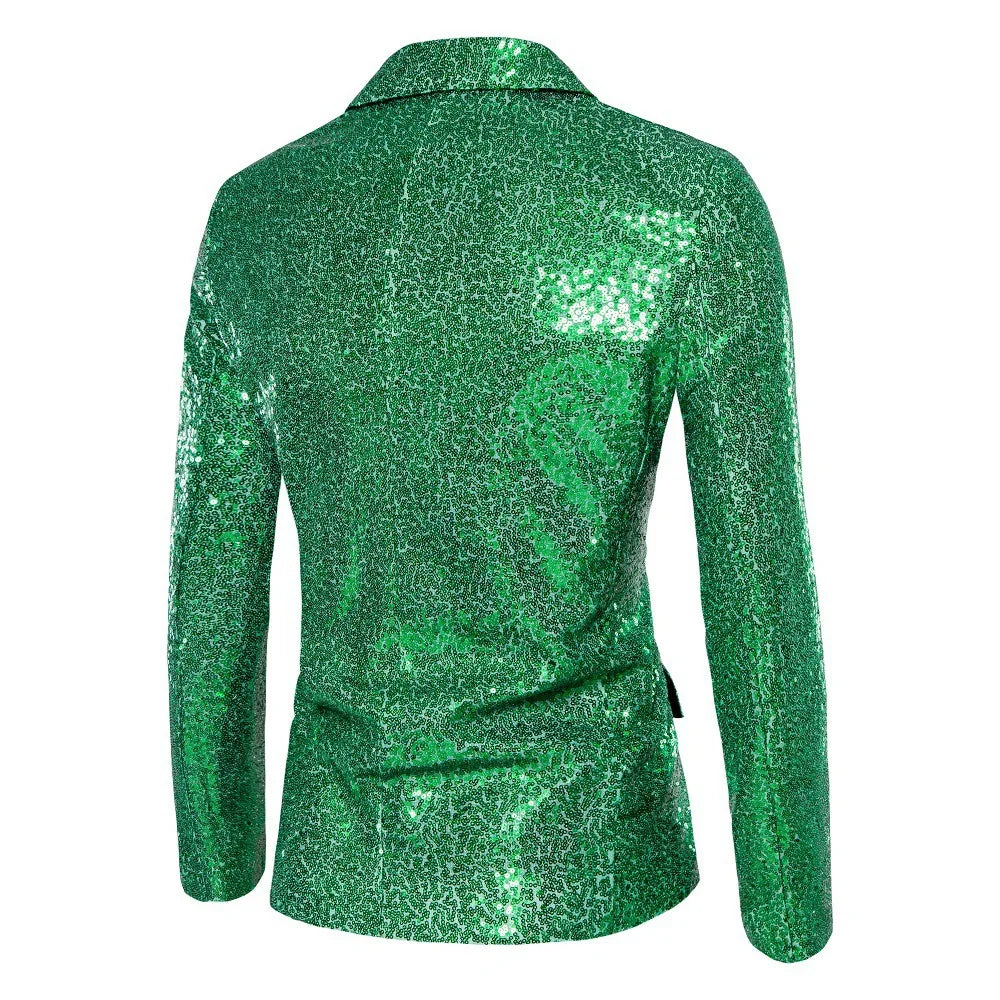 2026 Men's Suit Jacket, Shiny Sequin Stage Performance Coat, White Silver Blue Red Purple Blazers V-neck Single Button S-XXL