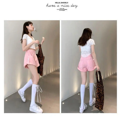 Y2K High Waist A-Line Loose Wide Leg Plus Size Shorts Women's Summer Denim Skirt Shorts Micro Trendy Slimming Hot Pants