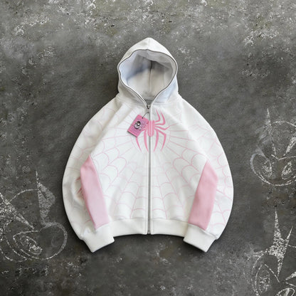 American Retro Spider Patchwork Print Hoodies Fashion Oversized Loose Full Zipper Hoodie Men Jacket Gothic Street Y2k Sweatshirt