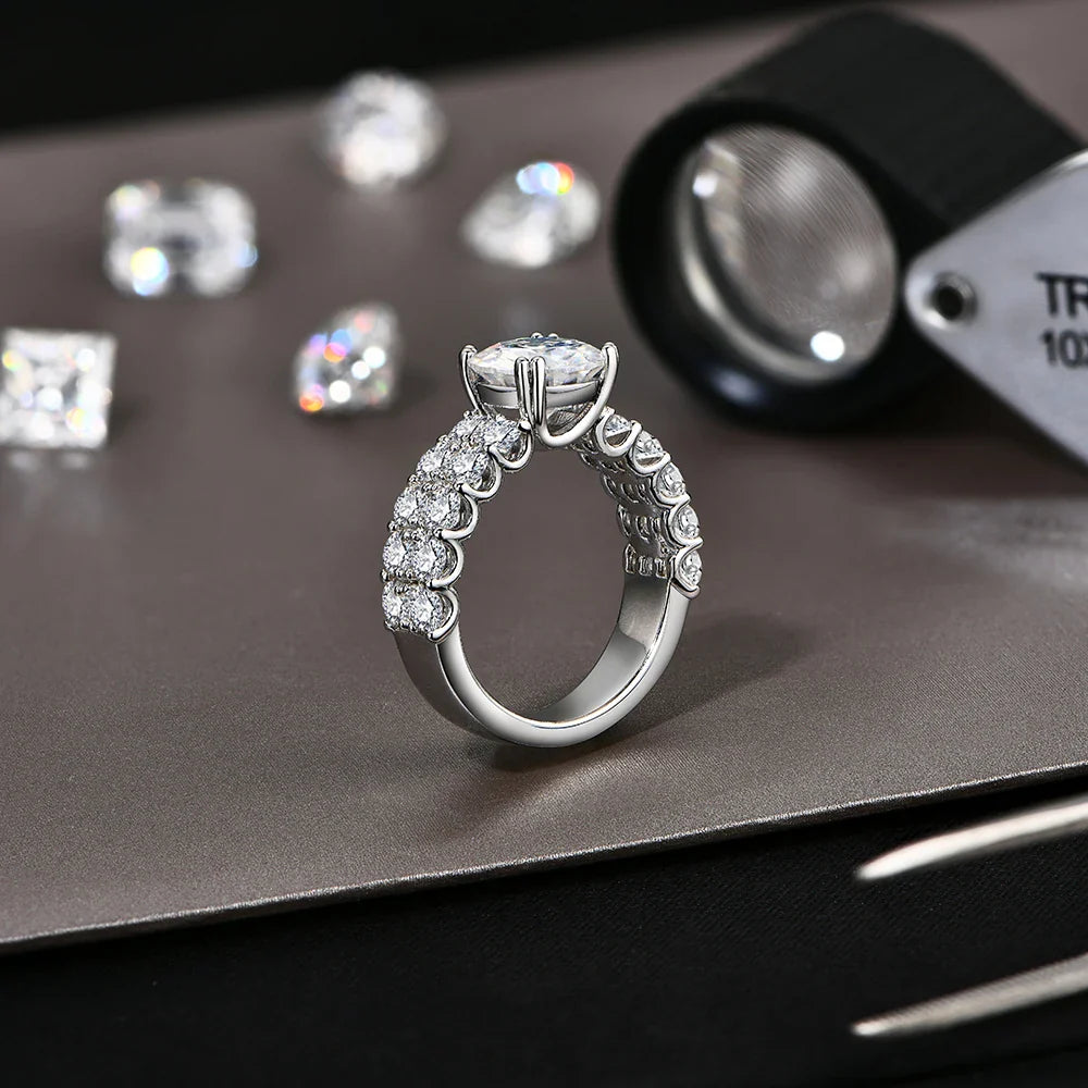 Full Sparkling D VVS1 Moissanite Rings for Women Round Cut 3.0CT Diamond S925 Silver 18K White Gold Plated Fine Jewelry