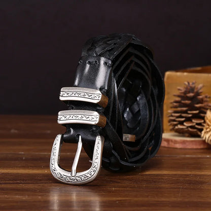 3.2CM Cowhide High Quality Genuine Leather Belts for Men Women Hand Woven Belt Strap Male Pin Buckle Jeans Cowboy Cintos Luxury