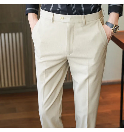 Plus size 40 38 Men Business Solid Suit Pant 2026 Spring Formal Slim Fit Wedding Trouser Mens Brand Fashion Casual Dress Pants